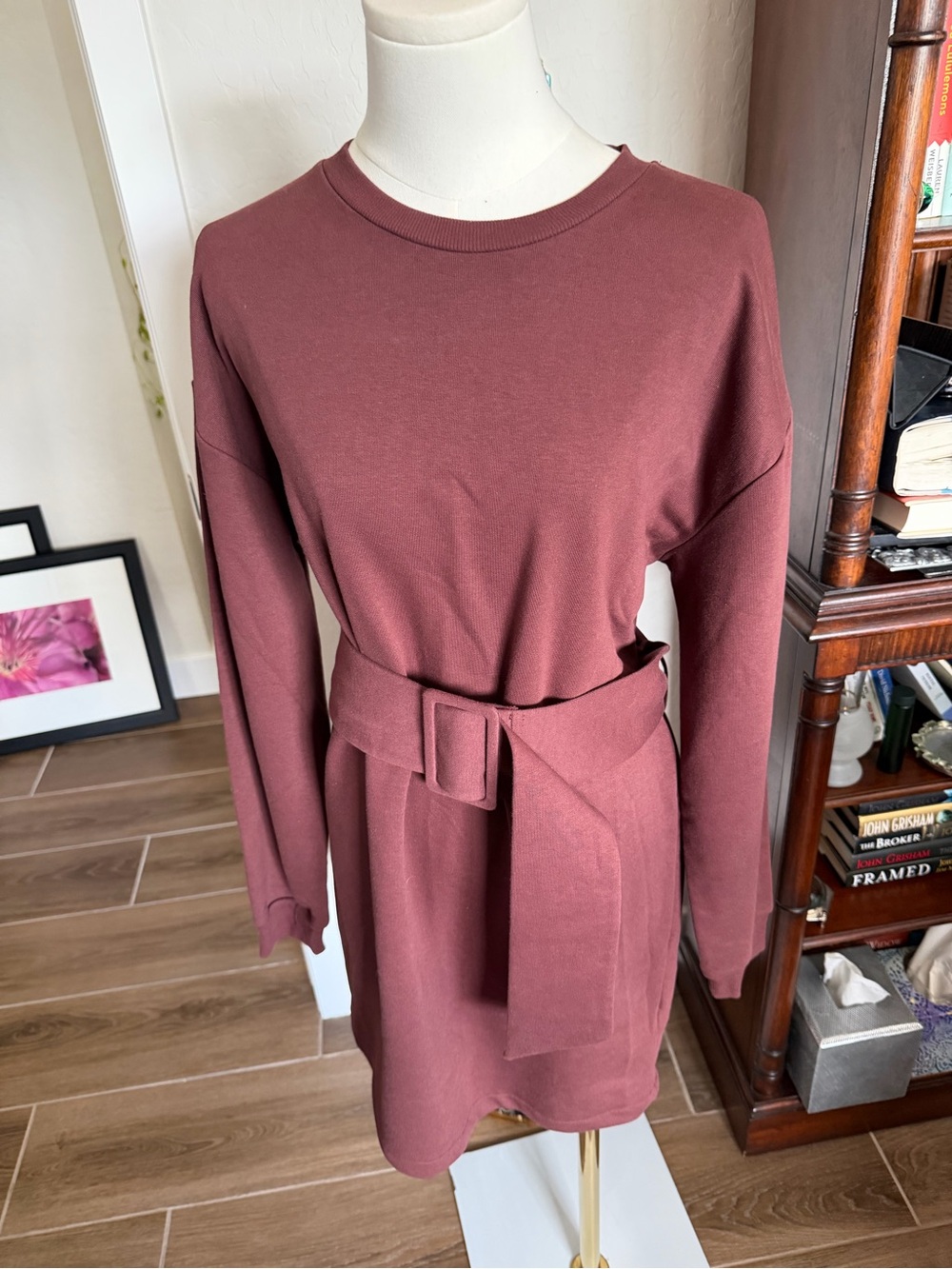 New Topshop Long Sleeve Belted Dress - Rasin Color